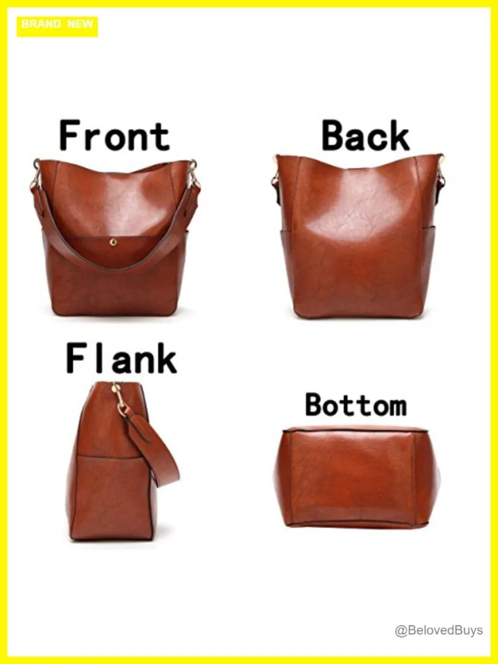 PU Leather Bucket Tote Hobo Bag with Adjustable Strap